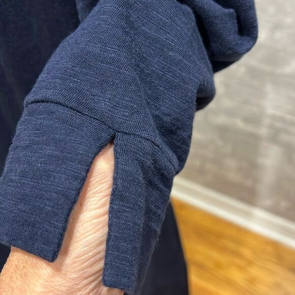 Talbots Navy Cotton Blend Button 3/4 Sleeve Shirt Dress Chest pockets Size Med - Picture 8 of 12